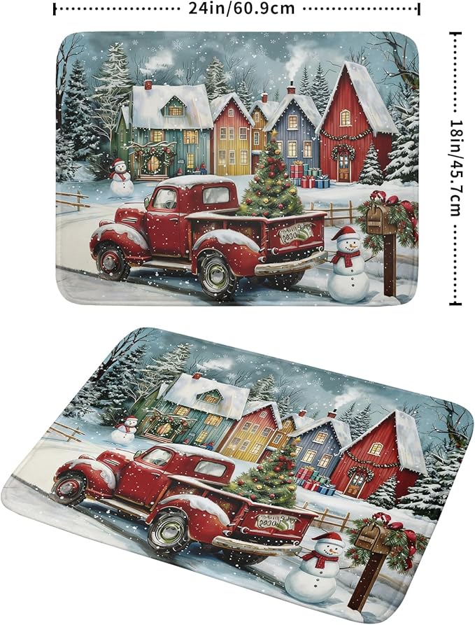 Christmas Dish Drying Mat for Kitchen Counter 24x18 Inch Xmas Red Truck Drying - Image 4