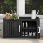 2-Tier Storage Bench, Waterproof UV-Resistant Outdoor Shoe Storage Cabinet with 2 Doors & Adjustable Shelves for Indoor Outdoor Entryway, Hallway, Living Room (Midnight Black) - Image 5
