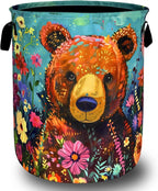 Bear Laundry Basket Oxford Cloth Foldable Colored Animal Flowers Laundry Hamper by Unknown