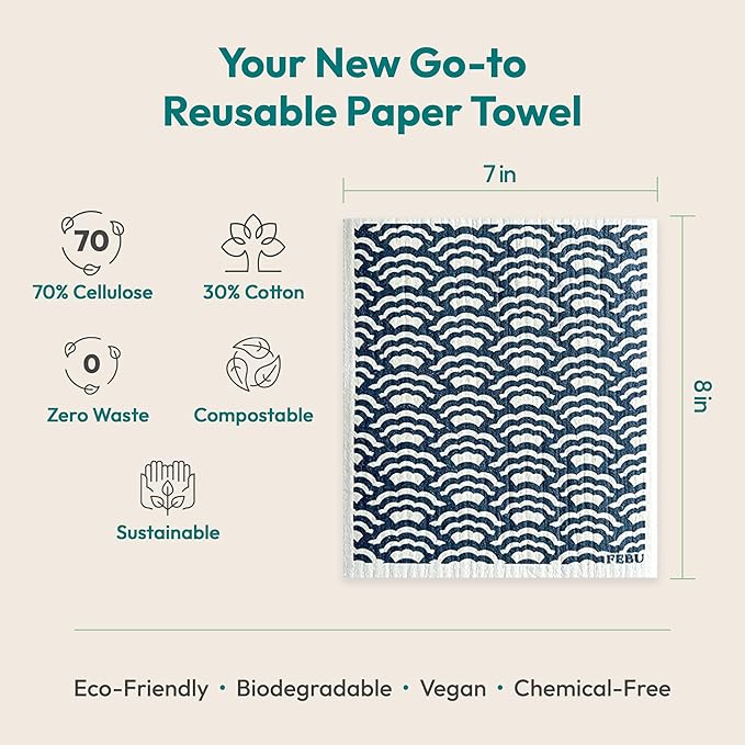 FEBU Swedish Dishcloths for Kitchen | 5 Pack Eastern Reusable Paper Towels - Image 9