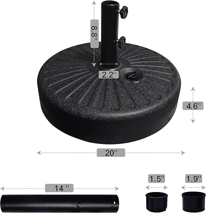 EliteShade Umbrella Base Water Filled Stand Market Patio Outdoor Heavy Duty Umbrella Holder(Black) - Image 3