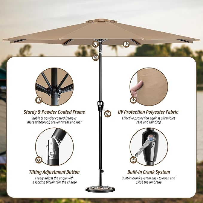 Simple Deluxe 9' Patio Umbrella Outdoor Table Market Yard Umbrella with Push Button Tilt/Crank - Image 2