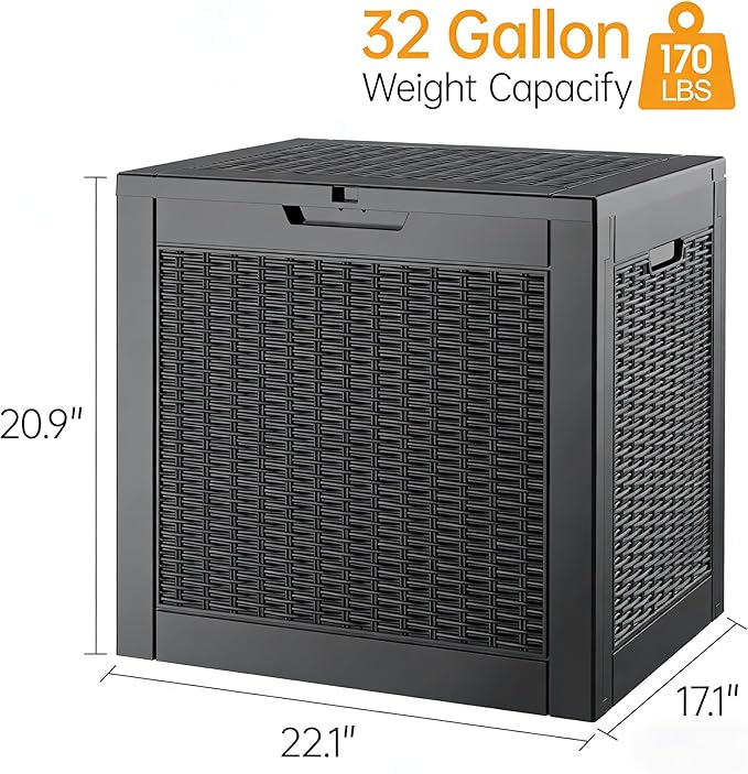 Outdoor Storage Box, Resin Deck Boxes Indoor and outdoor, Waterproof Storage Box Lockable Lid (Black,32 Gallon) - Image 2