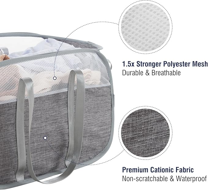 TECHMILLY Collapsible Laundry Basket, Foldable Tear Proof Mesh Pop Up Hamper - Image 5