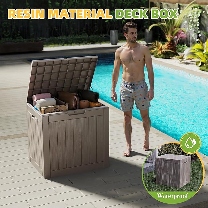 30 Gallon Outdoor Storage Box Weather Resistant UV Protection Waterproof Resin Deck Box for Garden, Patio, Porch, Delivery(Gray，30 Gallon) - Image 3