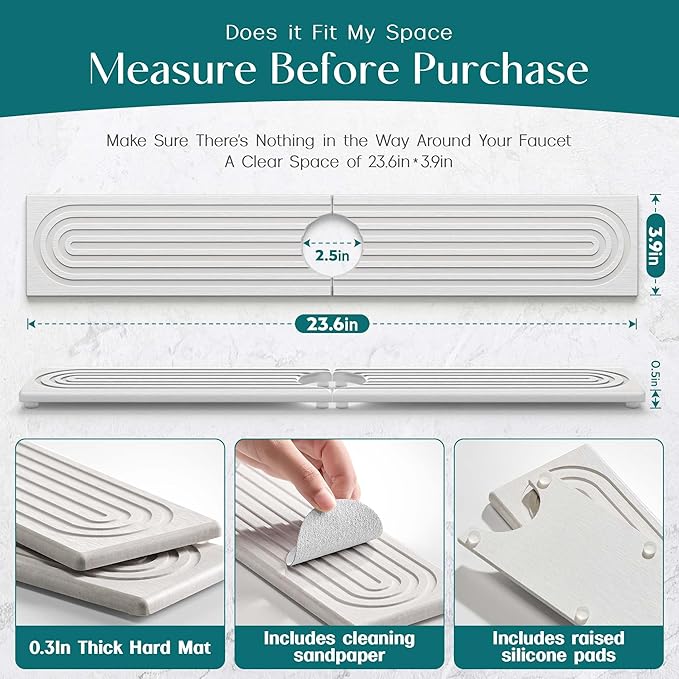 Faucet Mat for Kitchen Sink – Diatomite Stone Drying Mat & Sink Protector - Image 4