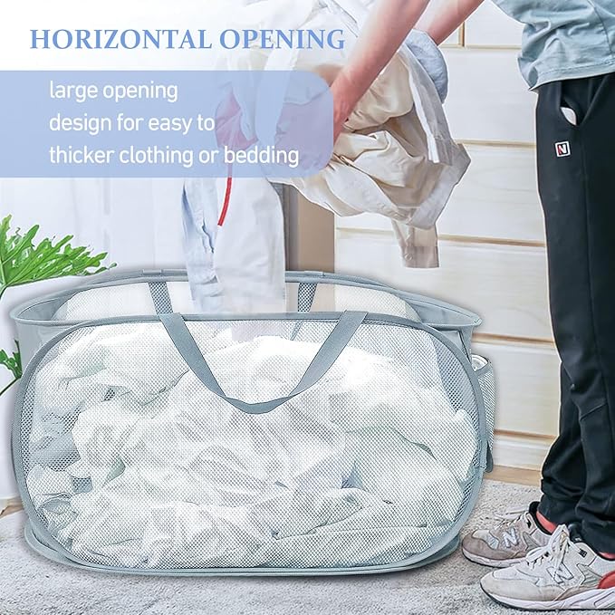 2PCS Mesh Laundry Hamper, Collapsible Laundry Baskets, 75L Large Foldable Dirty - Image 5