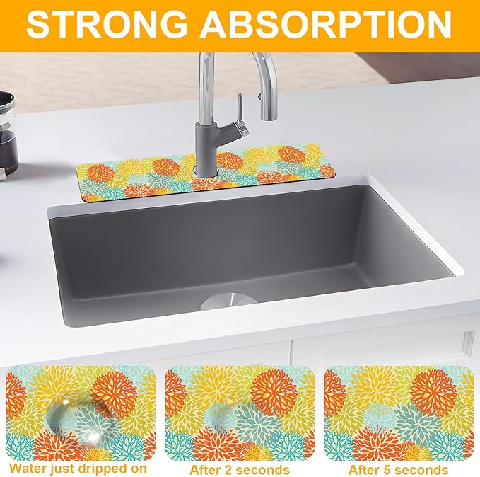 2 Pack Abstract Flowers Sink Splash Guard Faucet Mat Vintage Floral Super - Image 5