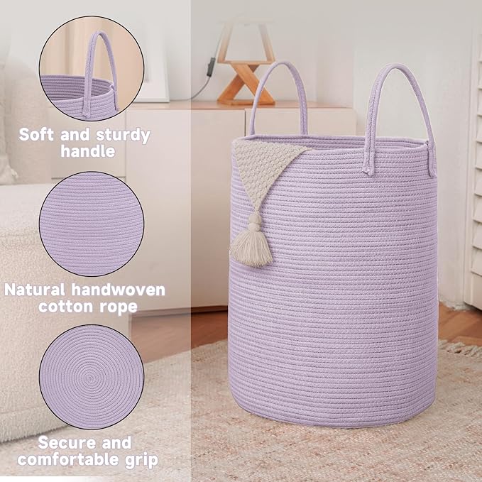 Large Woven Laundry Basket Hamper, 100L Cotton Rope Storage Bin - Image 6
