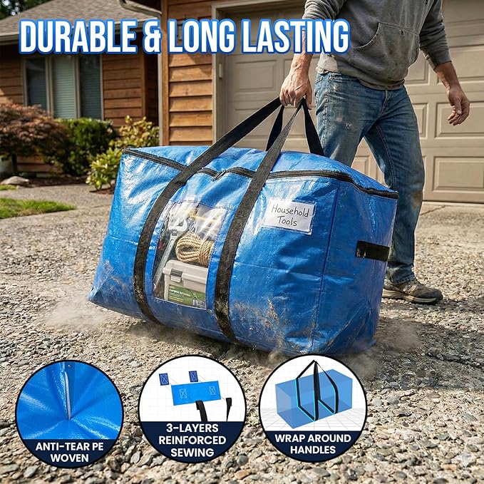 TAILI Extra Large Moving Bags, 8 Pack Blue Heavy Duty Totes - Image 3