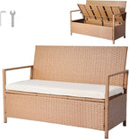 VEVOR Outdoor Storage Bench, 2-Person PE Rattan Storage Bench, 70 Gal Deck Box with Cushion, Supports up to 265 lbs, Weatherproof Outdoor Seating & Porch Decor for Patio Garden Balcony Yard by VEVOR
