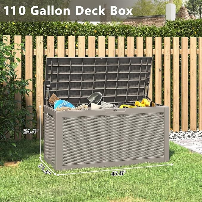 Outdoor Storage Box, Resin Deck Boxes Indoor and outdoor, Waterproof Storage Box Lockable Lid (Grey, 100 Gallon) - Image 2
