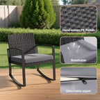 3 Pieces Outdoor Patio Furniture Set Rocking Bistro Set Outdoor Rattan Conversation with Coffee Table for Garden Balcony Backyard Poolside (Grey Cushion) - Image 4