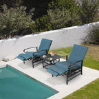 Oakcloud Adjustable Outdoor Lounge Chair Metal Patio Relaxing Recliner Chair Set with Bistro Table and Removable Cushions(Peacock Blue) - Image 6