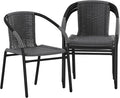 Flash Furniture Lila Modern Rattan Indoor/Outdoor Stackable Dining Chairs, Stacking Rattan Bistro Chairs for Patio or Restaurant, Set of 4, Gray by FlashFurniture