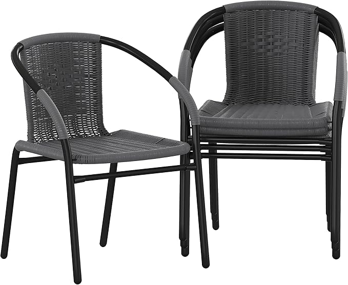 Flash Furniture Lila Modern Rattan Indoor/Outdoor Stackable Dining Chairs, Stacking Rattan Bistro Chairs for Patio or Restaurant, Set of 4, Gray by FlashFurniture