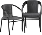 EMMA + OLIVER Set of 4 Modern Rattan Indoor/Outdoor Stack Chairs, Stacking Rattan Patio Chairs with Curved Back and Cross Bracing, Gray - Image 3