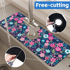 Modern Blue and Pink Floral Sink Faucet Absorbing Mat Sink Splash Guard Faucet - Image 7