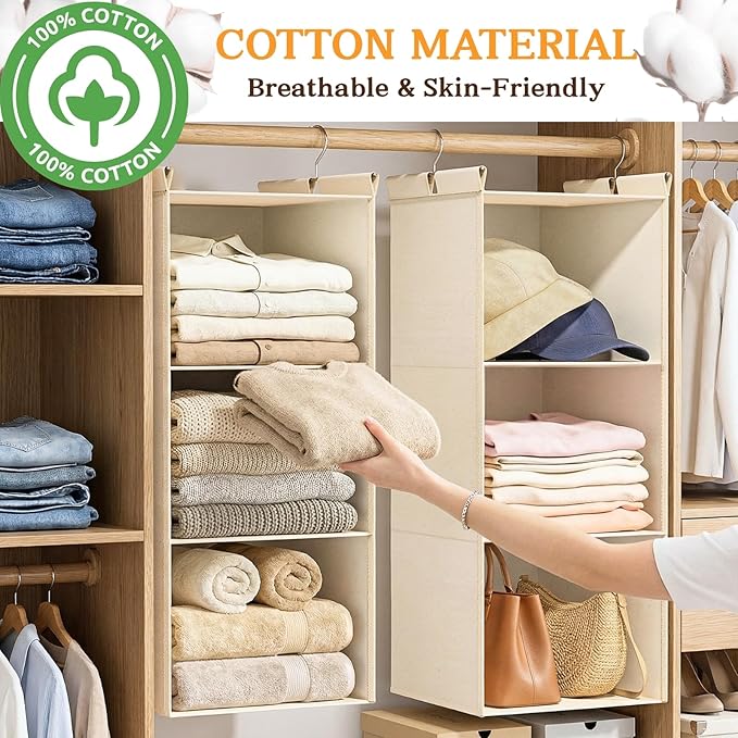 Ofiray-home Hanging Closet Organizer, 3-Tier Breathable Storage Bags - Image 3