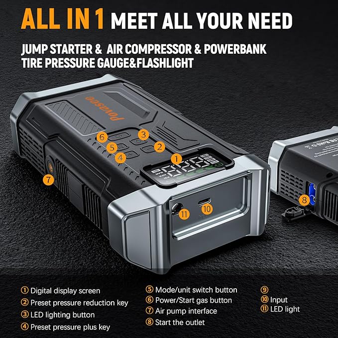 5000A Jump Starter with Air Compressor, Car Jumper Starter Portable with 150PSI - Image 5