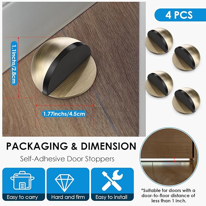 4 Pcs Self Adhesive Door Stoppers, Stainless Steel Floor Door Stop Wall - Image 2