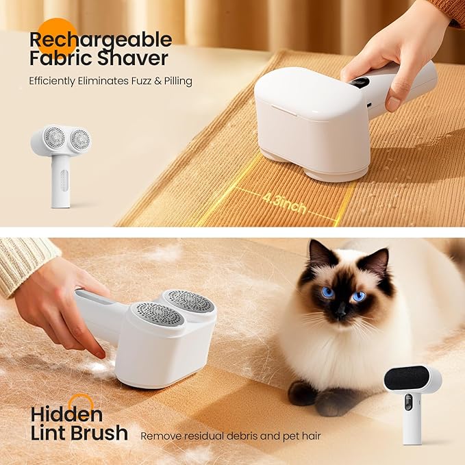 Mosthink Fabric Shaver, 2-in-1 Electric Lint Remover & Build-in Lint Brush - Image 2