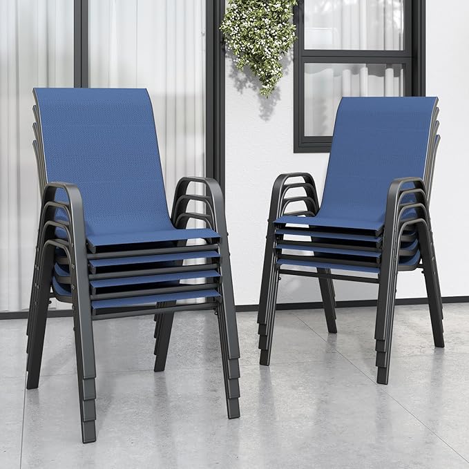 Patio Chairs Set of 8, Stackable Outdoor Dining Chairs for All Weather Textilene Fabric & Metal Frame, Outdoor Chairs Set for Backyard Deck Garden by Vimstora