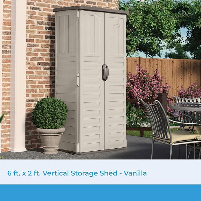 Suncast Vertical Outdoor Storage Shed with All-Weather Construction, Vanilla - Image 2