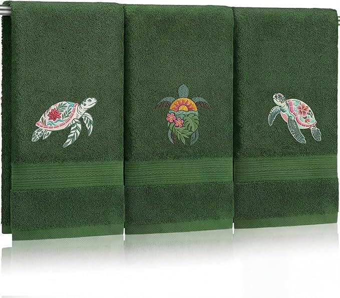 3 Pack Hibiscus Sea Turtle Beach Hand Towels by Hahafelt