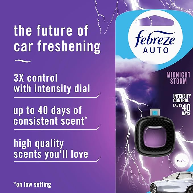 Febreze AUTO Air Freshener, Odor-Fighting Automotive Vent Clip, Midnight Storm - Image 2