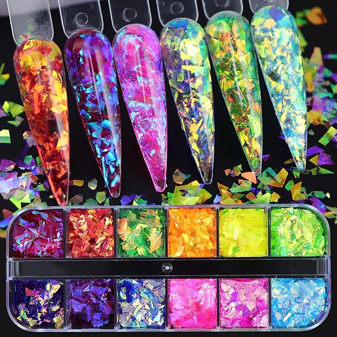 Vezocim Iridescent Glitter Nail Art Sequins, Holographic Transparent Irregular - Image 6