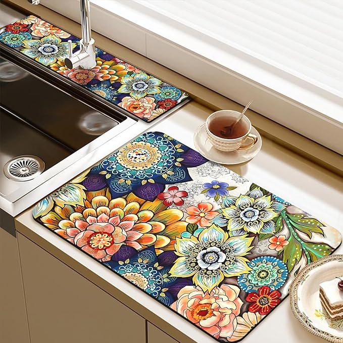 24.5" x 15.5" Dish Drying Mat & 24" x 5.5" Sink Splash Guard, Super Absorbent by BathtubMat