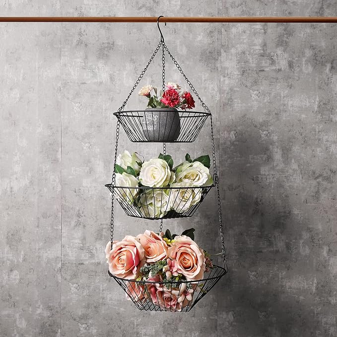 3-Tier Wire Fruit Hanging Basket 2 Packs, non-Punching Wall Hanging Storage - Image 6