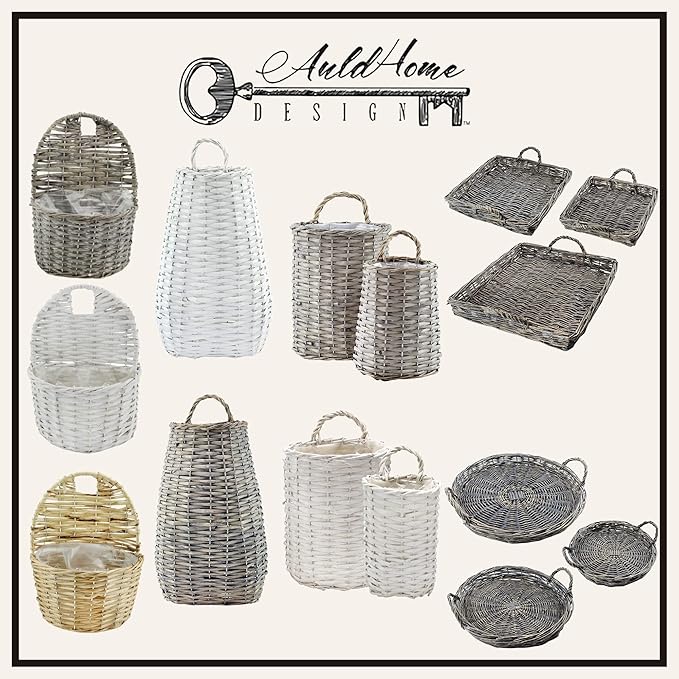 AuldHome Design Wall Hanging Baskets; Woven WIcker Rustic Farmhouse White - Image 9