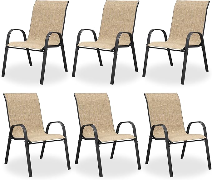 Patio Dining Chair Set of 6, Outdoor Stackable Dining Chairs High Back for All Weather, Patio Furniture for Backyard, Porch, Garden, Pool Deck (Brown) by VonzoyHome