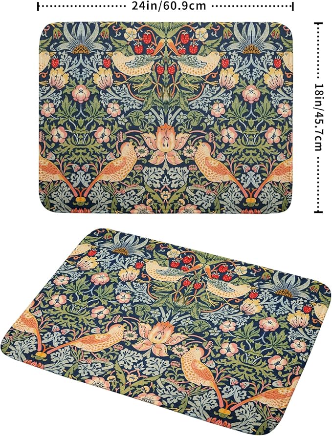 Navy Blue Sage Green Chinoiserie Dish Drying Pad 18 x 24 Inch - Image 2
