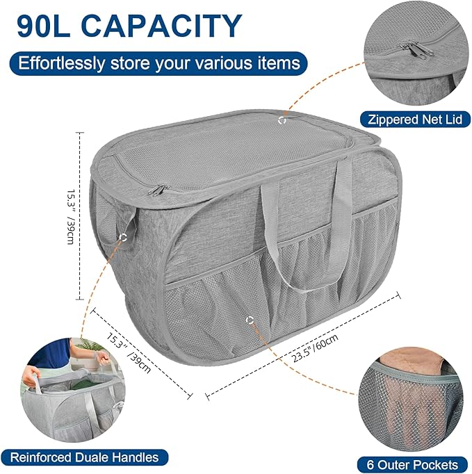 Collapsible Laundry Baskets, Tear Proof Pop Up Laundry Hamper - Image 3