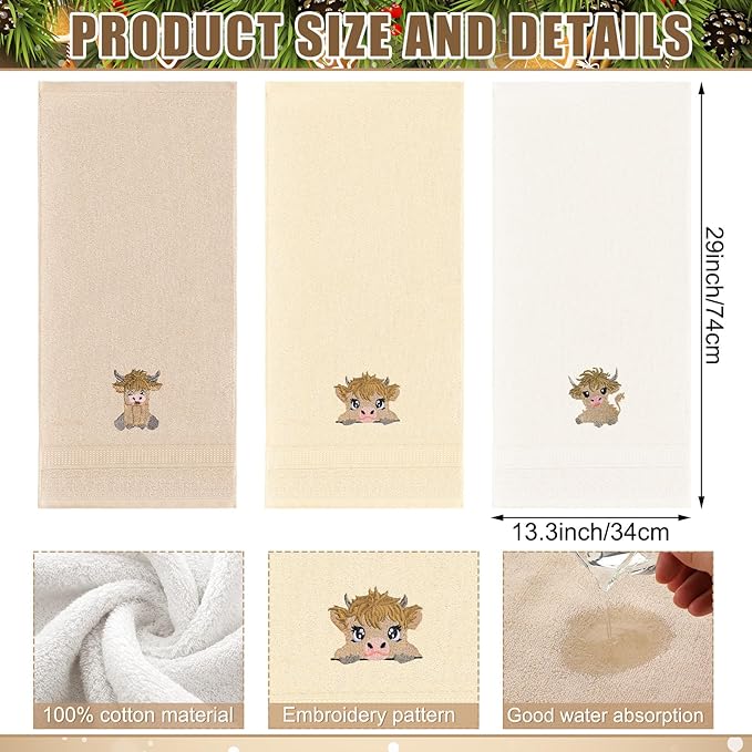 3 Pcs Mini Baby Highland Cow Hand Towels - Image 2