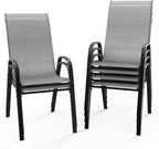 VINGLI Patio Chairs Set of 6 – Stackable Outdoor Dining Chairs with Comfortable Sling High Back Chairs and Armrests for Lawn, Poolside, Courtyard, Balcony, Garden, Silver Gray by VINGLI