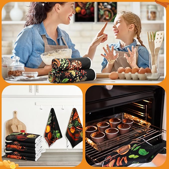 Breling Set of 6 Colorful Spices Kitchen Towels Microfiber Dish Towel - Image 6