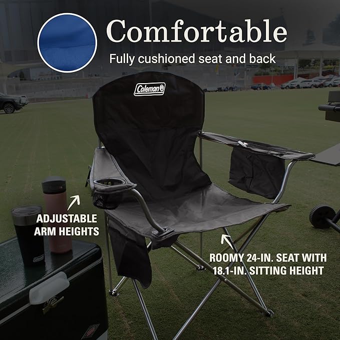Coleman Portable Camping Chair with 4-Can Cooler, Cushioned Seat & Back with Side Pockets & Cup Holder, Carry Bag Included, Great for Camping, Tailgating, Firepits, Patio, & More - Image 6