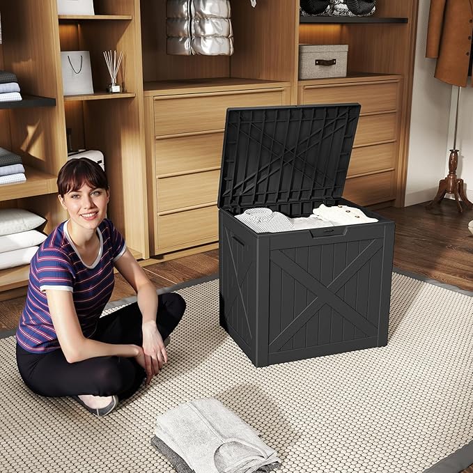 32 Gallon Outdoor Deck Box, Lockable Waterproof Outdoor Storage Boxes For Garden Tools,Indoor Cushions,Accessories Outside Storage Resin Weatherproof Container(Black) - Image 7