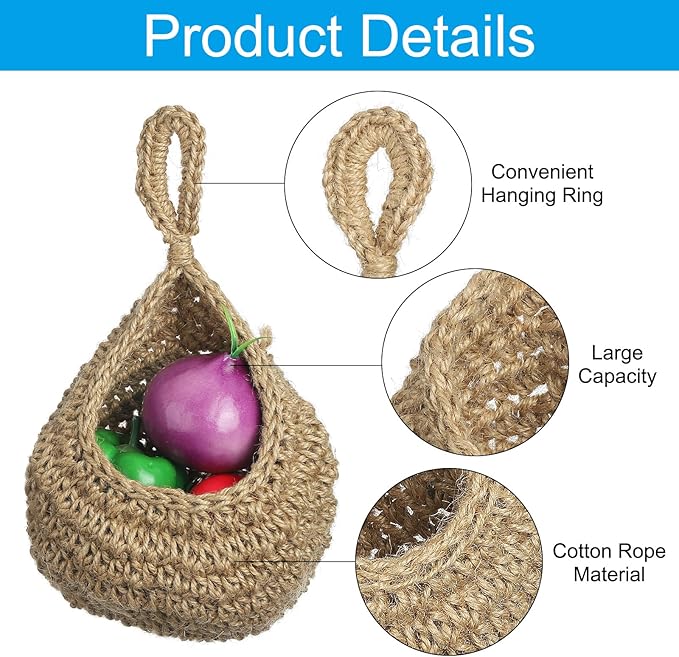 PATIKIL Hanging Fruit Baskets for Kitchen, Large Size Teardrop Home Decor - Image 4
