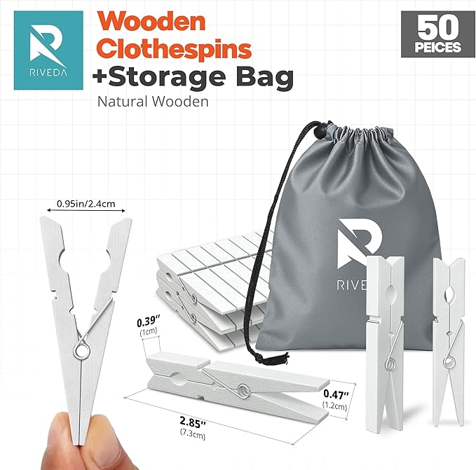 RIVEDA 50pcs Colored Wooden Clothes Pins, Clothespins - Image 2