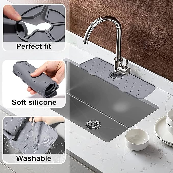 2Pcs Kitchen Sink Splash Guard, Silicone Faucet Mat Splash Guard - Image 5