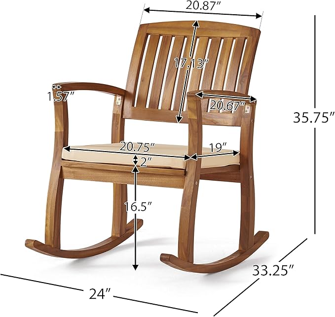 Christopher Knight Home Selma Acacia Rocking Chairs with Cushions, 2-Pcs Set, Teak Finish - Image 3