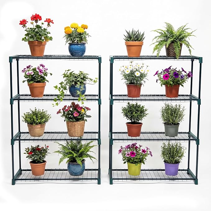 Panana 4 Tier Garden Greenhouse Steel Staging Shelving Plant Stand Garden Shelving Unit Garage Storage Racking, 2 Pack Plant Racks by Panana