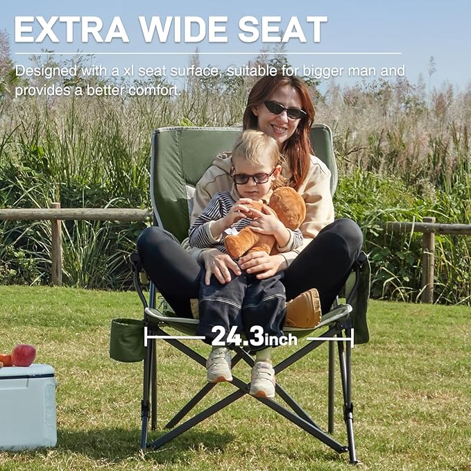EVER ADVANCED Oversized Folding Camping Chair, for Adults Heavy Duty Lawn Chair with Side Pockets, Portable Collapsible Quad Chair for Outside, Support Up to 500lbs, Green - Image 5