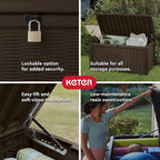 Keter Borneo 110 Gallon Resin Deck Box - Organization and Storage for Patio Furniture, Outdoor Cushions, Throw Pillows, Garden Tools and Pool Toys, Brown - Image 3