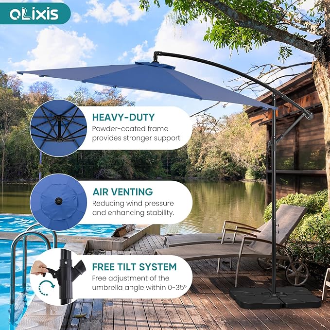 OLIXIS 10FT Offset Patio Umbrella, Cantilever Table Umbrellas for Outdoor Sun Shade UV Protection with Easy Tilt Adjustment, 8 Ribs for Backyard, Lawn, Garden, Pool - Blue - Image 4